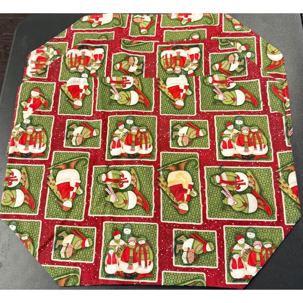 Handcrafted Placemats Red Green Snowman Reversible Christmas Holiday Set of 3